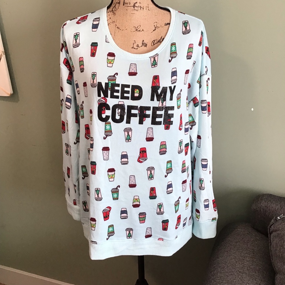Secret Treasures Sleepwear “Need My Coffee”Pajama Top SZ XL (16-18) preowned